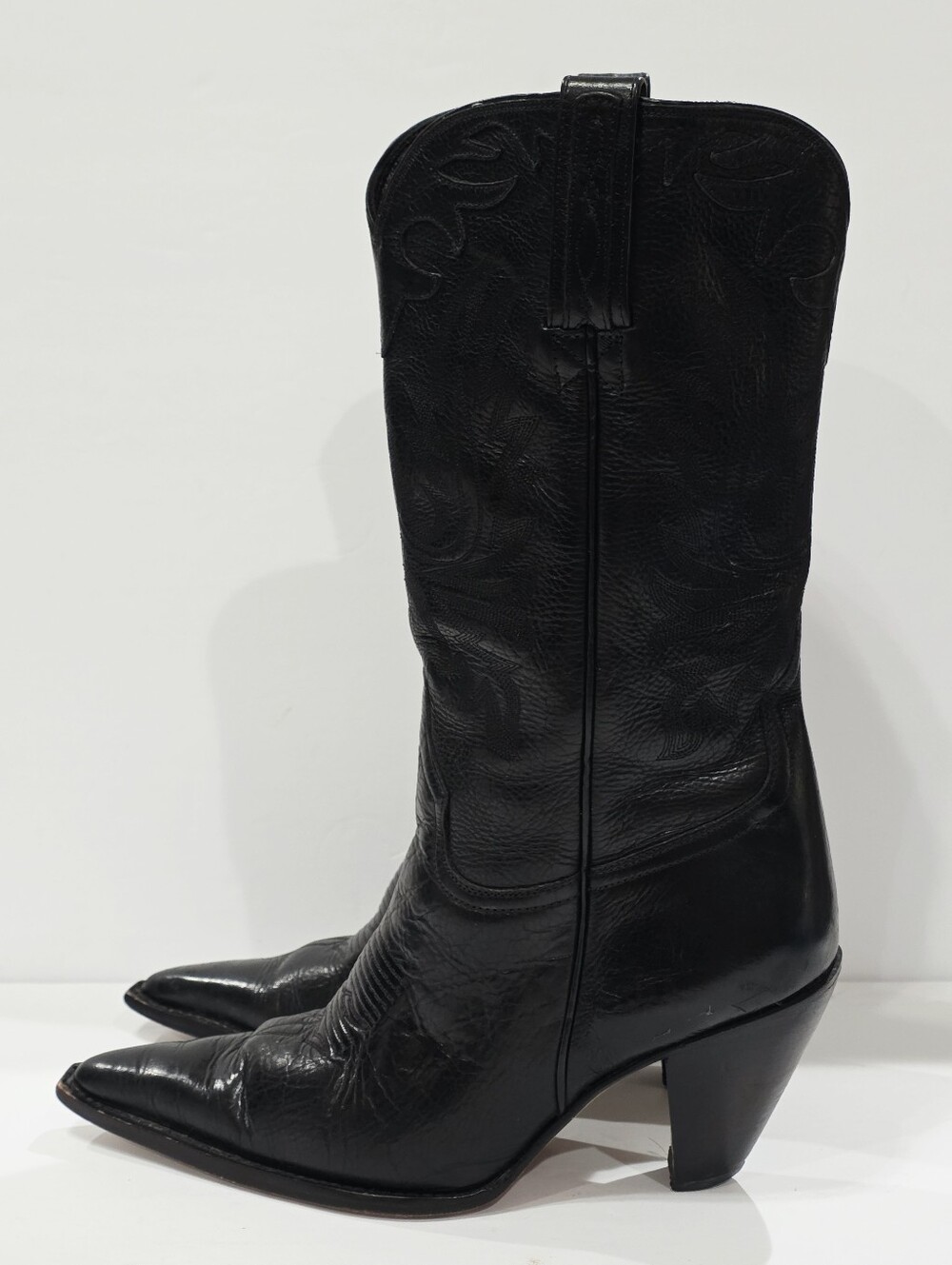 Charlie 1 Horse I4566 Lucchese Black Leather Boot Western Snip-Toe Calf 6 B Used - Picture 4 of 16
